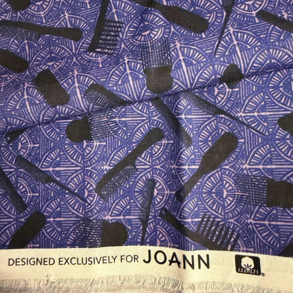 Afro Picks & Natural Assorted Hair Combs 3 YRds Cotton Joann Fabric Blue & Black